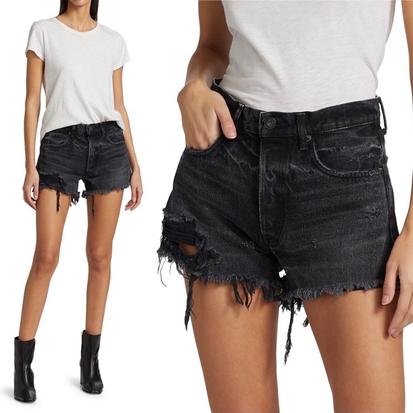 Moussy Vintage Durango Black High Waisted Denim Jean Cuttoff Shorts 24 - Picture 5 of 16